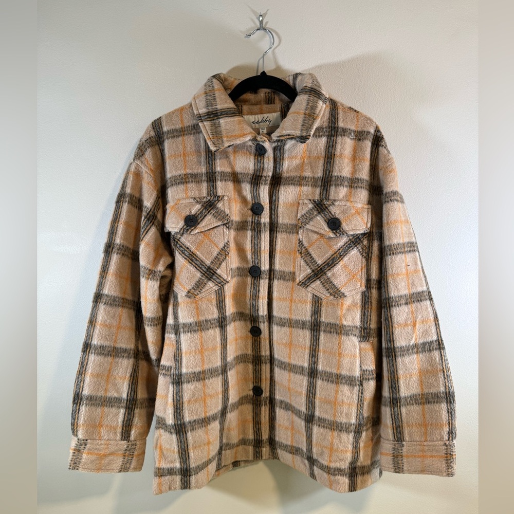 Sebby women’s plaid Shacket size XL beige plaid design fall flannel coat cozy